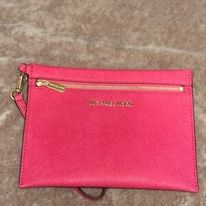 Michael Kors Fuchsia Wristlet with Gold Accents